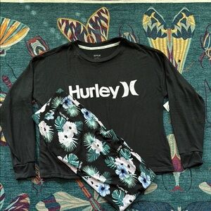 Hurley Black Long Sleeve Shirt and Floral Pajama Set